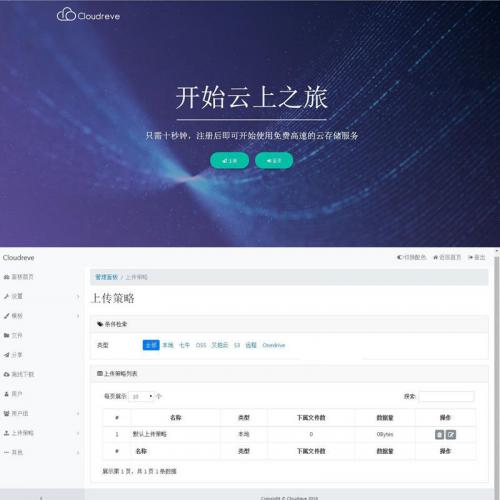简洁好看的云网盘Cloudreve云盘源码系统 文件共享传输