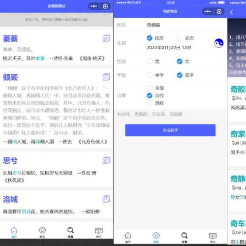 多功能起名查重工具微信小程序源码下载