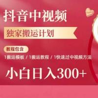 【视频课程】2023年独家抖音中视频搬运计划 每天30分钟到1小时搬运 小白轻松日入300+